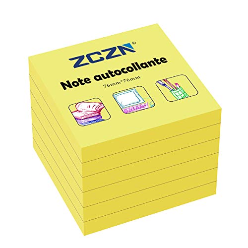 ZCZN Haftnotiz Sticky Notes Selbstklebende Haftnotizzettel Notizzettel Klebezettel 6 Blöcke, 80 Blatt, 76 x 76 mm, gelb von ZCZN