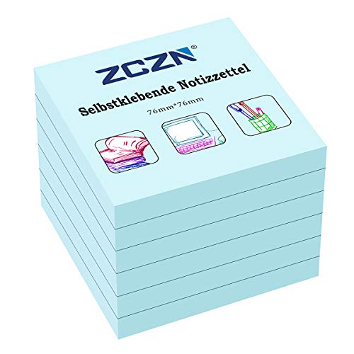 ZCZN Haftnotiz Sticky Notes Selbstklebende Haftnotizzettel Notizzettel Klebezettel 6 Blöcke, 80 Blatt, 76 x 76 mm, hellblau von ZCZN