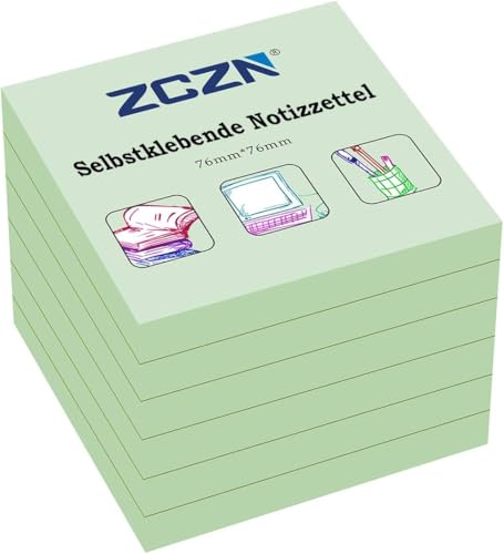 ZCZN Haftnotiz Sticky Notes Selbstklebende Haftnotizzettel Notizzettel Klebezettel 6 Blöcke, 80 Blatt, 76 x 76 mm, hellgrün von ZCZN