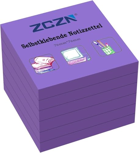 ZCZN Haftnotiz Sticky Notes Selbstklebende Haftnotizzettel Notizzettel Klebezettel 6 Blöcke, 80 Blatt, 76 x 76 mm, lila von ZCZN