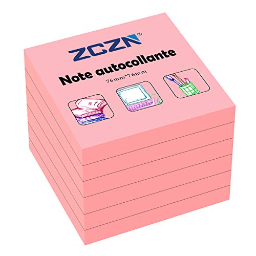 ZCZN Haftnotiz Sticky Notes Selbstklebende Haftnotizzettel Notizzettel Klebezettel 6 Blöcke, 80 Blatt, 76 x 76 mm, rosa von ZCZN