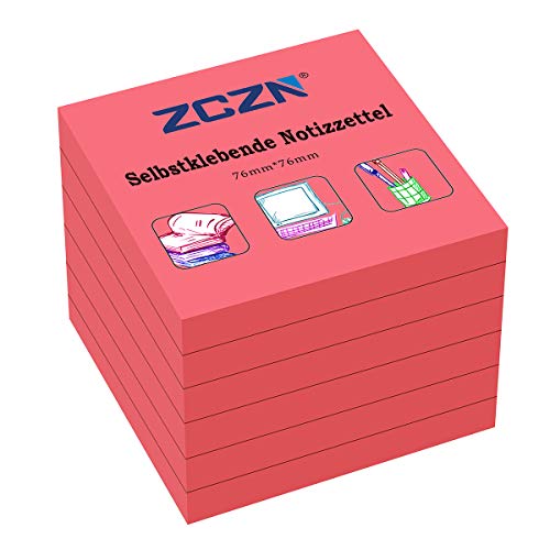 ZCZN Haftnotiz Sticky Notes Selbstklebende Haftnotizzettel Notizzettel Klebezettel 6 Blöcke, 80 Blatt, 76 x 76 mm, rot von ZCZN