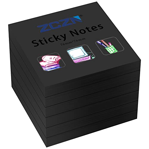 ZCZN Haftnotiz Sticky Notes Selbstklebende Haftnotizzettel Notizzettel Klebezettel 6 Blöcke, 80 Blatt, 76 x 76 mm, schwarz von ZCZN