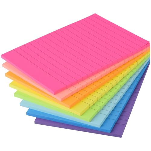 ZCZN Haftnotizen 8 Blöcke x 40 Blatt, Sticky Notes 100 x 150 mm in 8 Neonfarben von ZCZN