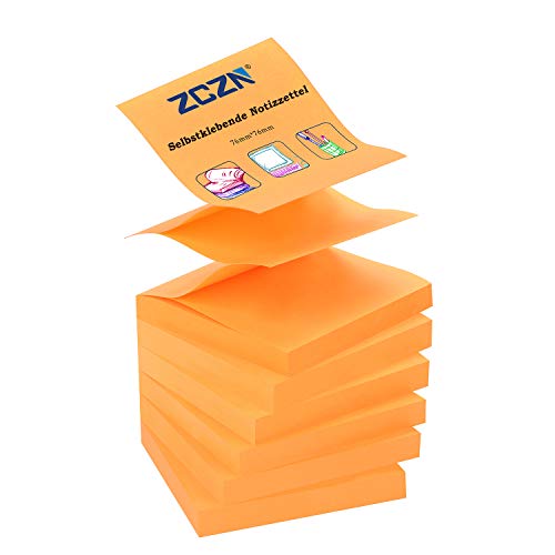 ZCZN Z-Notes, 6 Blöcke Selbstklebende Notizen, Klebezettel Von 76 x 76 mm, 80 Blatt pro Block - Selbstklebende Notizen Von 480 Blatt - Neonorange von ZCZN