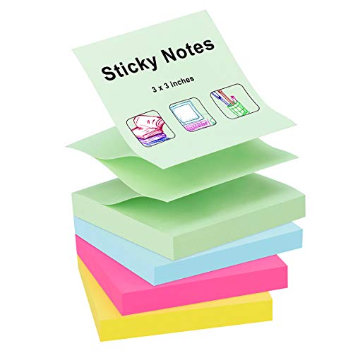 ZCZN Z-Notes Haftnotizen Sticky Selbstklebende Haftnotizzettel Klebezettel 4 Blöcke x 100 Blatt, 76 x 76 mm in 4 Farben (Hellgrün, Hellblau, Magenta, Gelb) von ZCZN