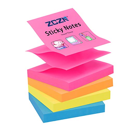 ZCZN Z-Notes Haftnotizen Sticky Selbstklebende Haftnotizzettel Klebezettel 4 Blöcke x 100 Blatt, 76 x 76 mm in 4 Farben (Magenta, Orange, Gelb, Blau) von ZCZN