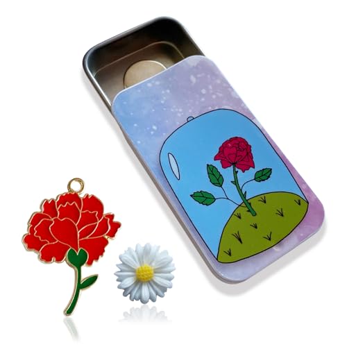 Magnetische Nadelaufbewahrungsbox mit Blumen-Motiv und roter Blumen-Nadel, magnetisches Nähkästchen für Kreuzstich, Stickerei, Handarbeits-Zubehör von ZDDPDJ