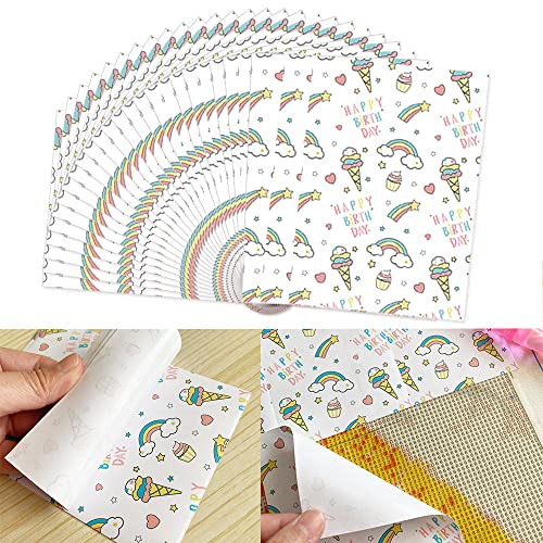 ZDDPDJ Diamond Painting Trennpapier Set von 60, Dekorative Regenbogen Eiscreme Papier Blätter Abdeckung Ersatz für 5D Diamond Painting Zubehör Werkzeug von ZDDPDJ