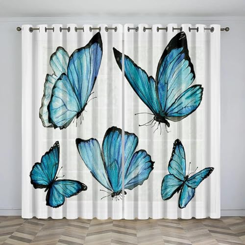 ZDLLDZ Blauer Schmetterling mit einfachem Muster, Verdunkelungsvorhang für Zuhause, Wohnzimmer, Schlafzimmer, Vorhänge und Vorhänge, 160 x 168 cm (B x H) x 2 von ZDLLDZ