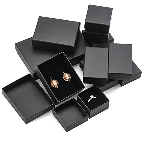 ZDNT 12 Stück Schmuckschatulle Geschenkschachtel Karton Schmuck Box Geschenkbox Schmuck Geschenkboxen Schwarz Schmuck Geschenkboxen Karton mit Deckel für Ring Halskette Anhänger Armband Collier von ZDNT