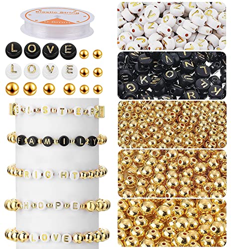 1600 Stück Buchstabenperlen Bastelset,Armband Perlen Set Buchstaben,DIY Armbänder,Perlen für Armbänder Buchstaben,Buchstabenperlen Eckig,Perlen Buchstaben für Armbänder mit Band,Spacer Perlen Gold von ZDQC