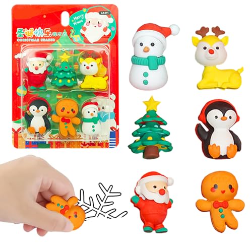 6 Stück Weihnachtsradiergummis,Radiergummi Set Weihnachten,Niedlicher Cartoon Radiergummi,Radiergummi Kinder Weihnachten,Kleine Geschenke Radiergummi,Radiergummis Für Schreibwaren (D) von ZDQC