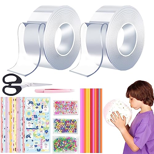 ZDQC 29 Stücke Nano Tape Bubbles Set, 2 Rollen DIY Bubble Tape Nano,Nano-Klebeband Set,Nano Tape Elastic Bubble DIY Craft Kit,Selbstklebendes Nano Tape Bubble,Blowing Bubble Tape von ZDQC