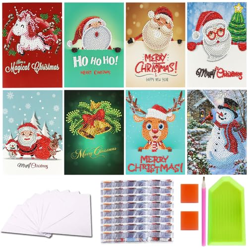 ZDQC 8PCS Diamant Painting Grußkarten,Diamond Painting Weihnachtskarten,5D Diamant Painting Weihnachten Karten,Weihnachten Diamant Malerei Grußkarte,Diamond Painting Greeting Cards DIY von ZDQC