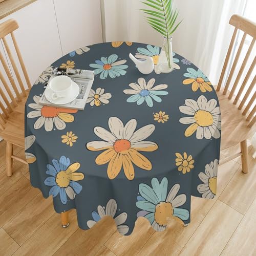 ZDQJY Runde Tischdecke mit Blumenmuster, schmutzabweisend und leicht zu reinigen, geeignet für Restaurants, Partys, Heimdekoration, Picknicks und Innenhöfe. 152,4 x 152,4 cm von ZDQJY