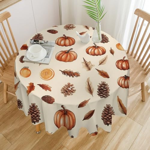 ZDQJY Runde Tischdecke mit Herbstdruck, schmutzabweisend und leicht zu reinigen, geeignet für Restaurants, Partys, Heimdekoration, Picknicks und Innenhöfe. 152,4 x 152,4 cm von ZDQJY