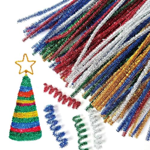 100 Stück Mehrfarbige Glitzer-Pfeifenreiniger, Draht-Chenille-Stammreiniger, Glitzer-Glitzer-Pfeifenreiniger, für DIY-Bastelprojekte und Weihnachtsdekorationen –10 Gemischte Farben von ZEACCT