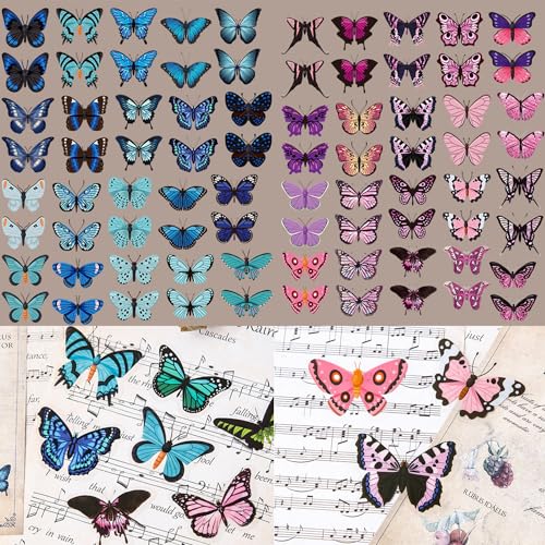 80 Stück Selbstklebende Schmetterlingsaufkleber, Schmetterlinge-Aufkleber-Set, PET Schmetterlingsaufkleber, für Scrapbooking, DIY Basteln, Ornamente, Card, Notebook von ZEACCT