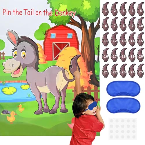 ZEACCT 48 Stück Pin The Tail on The Donkey Game, Esel-Spiele-Poster, Esel-Partyzubehör, Pin The Tail on The Donkey Partyspiel, Esel-Spiel-Sticker-Party, für Bauernhof-Party-Dekorationen von ZEACCT