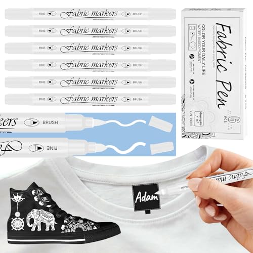 Weiß Textilstifte Waschmaschinenfest 6 Stk, Stoffmalstifte Waschfest Textilmarker Waschmaschinenfest, Stoff Stifte Waschfest Weiß Dual Tip Permanent Marker für Hut T-Shirts Taschen zum Bemalen von ZEACKUQ