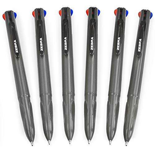 Zebra Z-Grip Elegance 4-in-1 Kugelschreiber, einziehbar, 1,0 mm, grauer Schaft, Schwarz, Blau, Rot, Grün, 6 Stück von Zebra