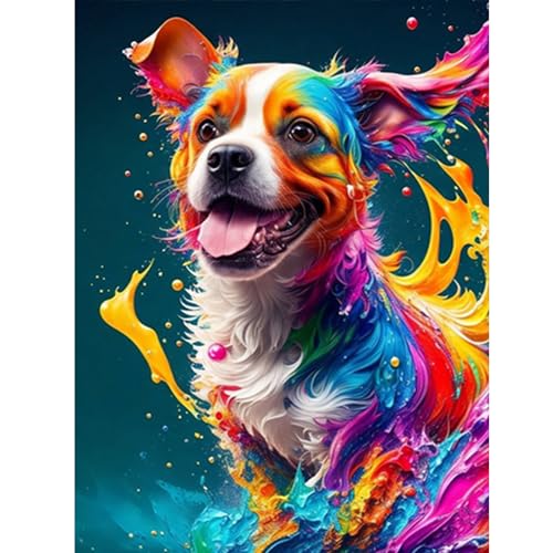 ZEELANNA Diamond Painting Bunter Welpe Diamond Painting Erwachsene Diamond Painting Bilder Hund Diamond Painting Set Diamant Painting Bilder Erwachsene für Home Wand Decoration, 30x40cm von ZEELANNA