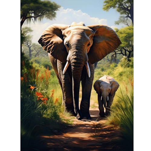 ZEELANNA Diamond Painting Elefant Diamond Painting Bilder Diamond Painting Erwachsene Elefantenbaby 5D Diamond Painting Set Diamant Painting Bilder Erwachsene 30x40cm für Home Wand Decoration von ZEELANNA