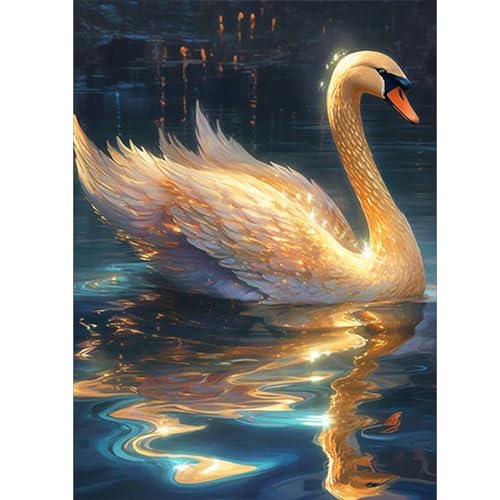 ZEELANNA Diamond Painting Goldener Schwan Diamant Painting Bilder Diamond Painting Bilder Schwan Diamond Painting Erwachsene DIY Diamond Painting Set Erwachsene 30x40cm für Home von ZEELANNA