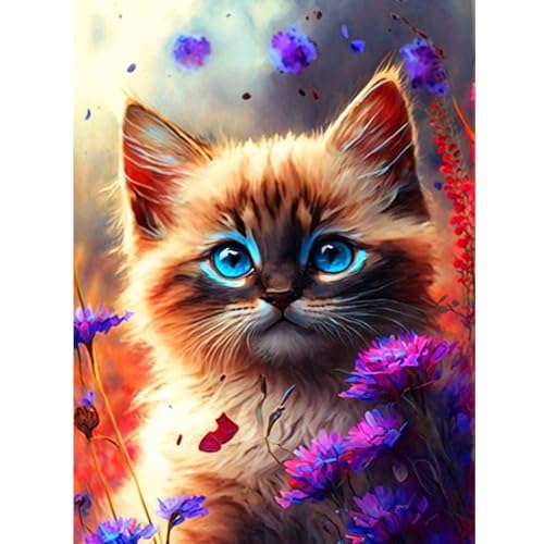 ZEELANNA Diamond Painting Katze Diamond Painting Bilder Diamond Painting Erwachsene 5D Diamond Painting Set Diamant Painting Bilder Erwachsene 30x40cm für Home Wand Decoration Blumen von ZEELANNA