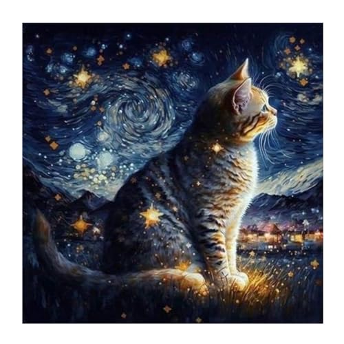 ZEELANNA Diamond Painting Katze Diamond Painting Bilder Diamond Painting Erwachsene Katze & Sternen 5D Diamond Painting Set Diamant Painting Bilder Erwachsene 30x30 für Home Wand Dekor von ZEELANNA