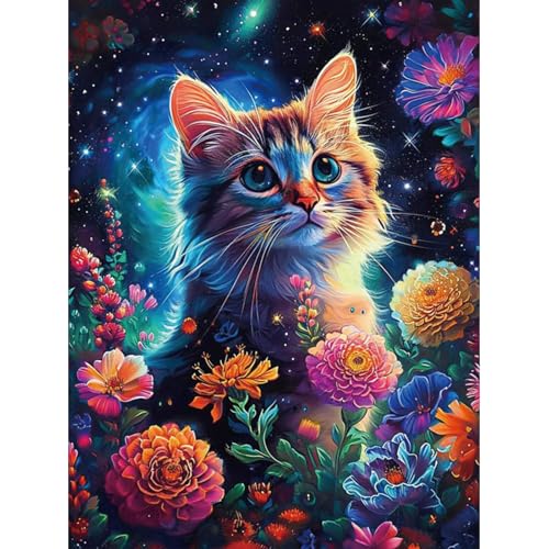 ZEELANNA Diamond Painting Katze Diamond Painting Bilder Diamond Painting Erwachsene Katze zwischen Blumen 5D Diamond Painting Set Diamant Painting Bilder Erwachsene 30x40cm für Home Wand Decoration von ZEELANNA