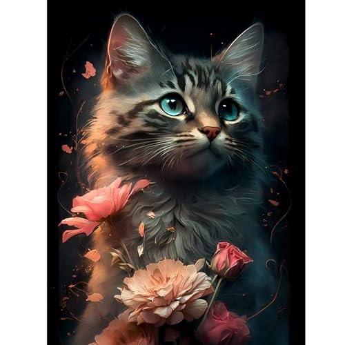 ZEELANNA Diamond Painting Katze Diamond Painting Erwachsene Diamond Painting Bilder Blumen Diamond Painting Set Diamant Painting Bilder Erwachsene für Home Wand Decoration, 30x40cm von ZEELANNA