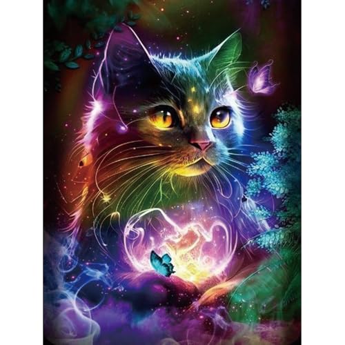 ZEELANNA Diamond Painting Katze Diamond Painting Erwachsene Diamond Painting Bilder Katze und Schmetterling Diamond Painting Set Diamant Painting Bilder Erwachsene für Home Wand Decoration, 30x40cm von ZEELANNA