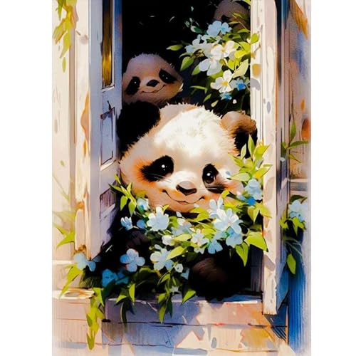 ZEELANNA Diamond Painting Panda, Diamant Painting Bilder Fenster, DIY Diamant Vollbild, Diamond Painting Erwachsene, 5D Diamant Painting für Wand Dekoration 30x40cm von ZEELANNA