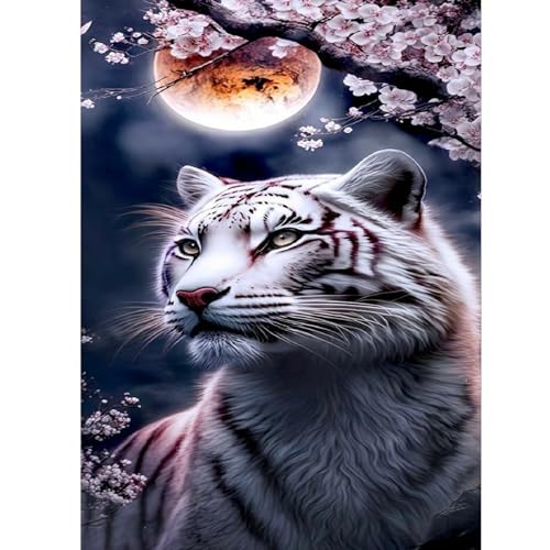 ZEELANNA Diamond Painting Tiger Diamond Painting Bilder Diamond Painting Erwachsene Mond Landschaft 5D Diamond Painting Set Diamant Painting Bilder Erwachsene 30x40 für Home Wand Decoration von ZEELANNA