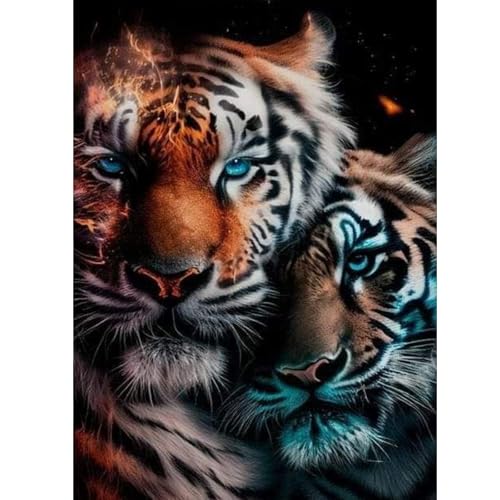 ZEELANNA Diamond Painting Zwei Tiger, Diamant Painting Bilder Tiger, DIY Diamant Vollbild, Tier Diamond Painting Erwachsene, 5D Diamant Painting für Wand Dekoration 30x40cm von ZEELANNA