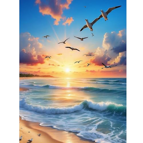 ZEELANNA Sonnenuntergang Diamond Painting 5D DIY Diamond Painting Erwachsene, Strand Diamond Painting Bilder Voll Set Diamant Painting Erwachsene für Home Wanddeko, 30x40cm von ZEELANNA