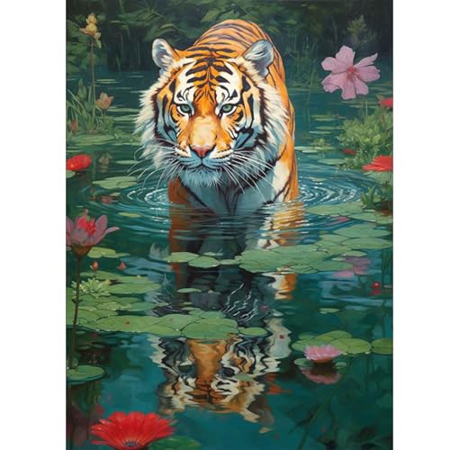 ZEELANNA Tiger Diamond Painting 5D DIY Diamond Painting Erwachsene, Tiger im Wasser Diamond Painting Bilder Voll Set Diamant Painting Erwachsene für Home Wanddeko, 30x40cm von ZEELANNA