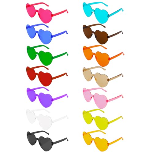 ZEEREE Herz Brille, 14 Stück Randlose Retro Love Partybrillen, Herz Sonnenbrille Hippie Gläser Farben für Fotografie Party Hochzeit Karneval Fasching Halloween Festival Accessoires von ZEEREE