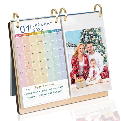 ZEEYUAN 10,2 x 15,2 cm Desktop-Fotoalbum und 2024–2025 Kalenderseiten, kleiner Schreibtischkalender Januar 2024–Juni 2025 mit Notizblöcken, 10 x 15 cm, Flip-Fotoalbum auf stehendem 40 Taschen von ZEEYUAN