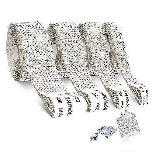 4 Rollen selbstklebendes Kristall-Strassband, Harz-Diamantband in 4 Größen, 4 Yards Glitterband für Kleidung, Hochzeit, Handwerk, Geschenkdekoration (Runder Diamant) von ZEFAN