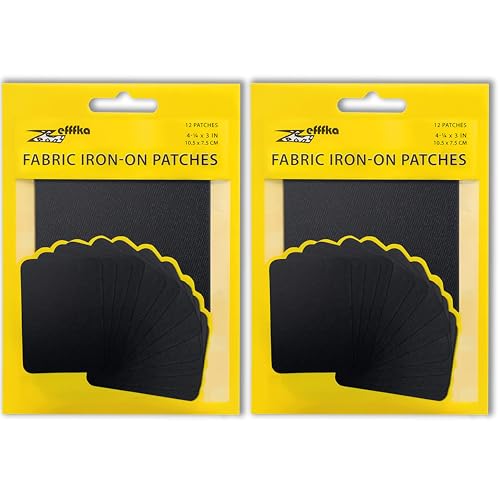 ZEFFFKA 2PACK Kleider-Flicken zum Aufbügeln für Innen und Außen Stärkster Kleber 100% Baumwolle schwarz Farben Reparatur-Dekorationsset 12 Stück Größe 3" x 4-1/4" (7,5 cm x 10,5 cm) von ZEFFFKA