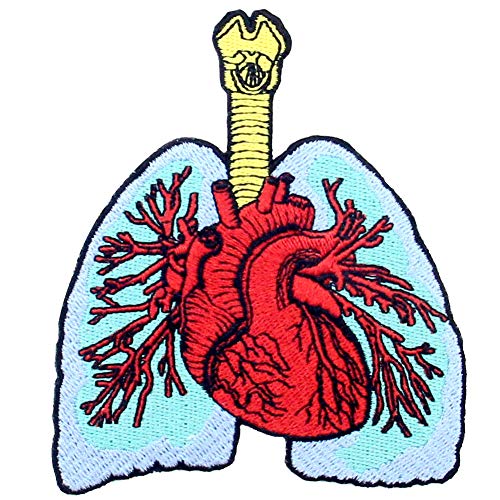 Aufnäher, bestickt, Design: Die Lunge und das Herz, zum Aufbügeln oder Aufnähen von ZEGIN