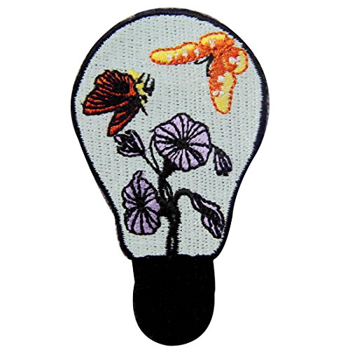 Aufnäher, bestickt, Design: Schmetterling und Blume in der Lampe, zum Aufbügeln oder Aufnähen von ZEGIN