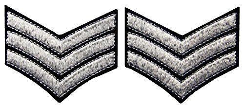 Militär Uniform Chevrons Sergeant Stripes Armee Embroidered Waffen Emblem Eisen auf Nähen auf Schulter Flecken, Silber, 2 Stk von ZEGIN