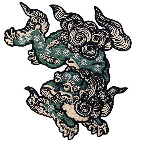 Aufnäher, bestickt, Design: Komainu Wachhund, zum Aufbügeln oder Aufnähen von ZEGIN