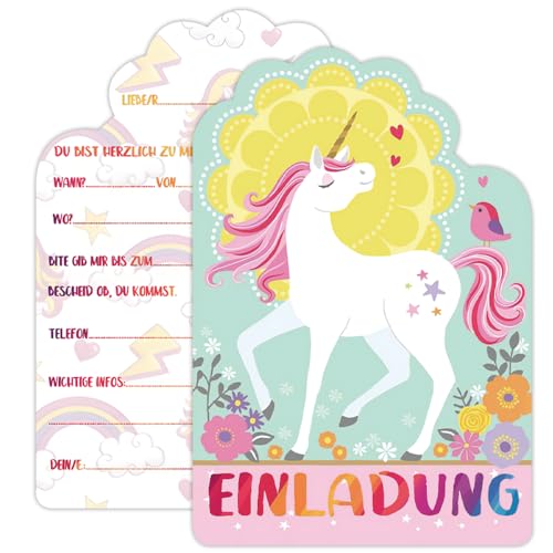 ZELAITE 12 Einhorn Regenbogen Einladungskarten zum Kindergeburtstag, Einladung Kindergeburtstag für Mädchen Jungen Geburtstagseinladungen Kinder Geburtstagsfeier Kinderparty (B) von ZELAITE