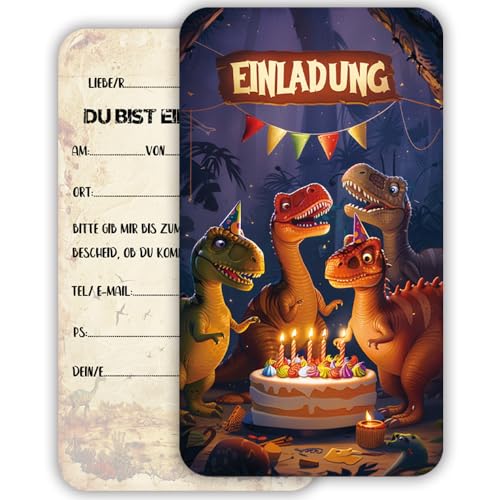 ZELAITE 12 dinosaur Einladungskarten zum Kindergeburtstag, Einladung Kindergeburtstag für Mädchen Jungen Geburtstagseinladungen Kinder Geburtstagsfeier Kinderparty (F) von ZELAITE