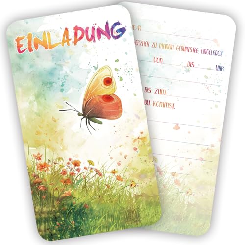 ZELAITE 12x Schmetterling EINLADUNGSKARTEN KINDERGEBURTSTAG Mädchen Junge - Stylishe Einladung zum Geburtstag für Jungs und Mädchen - Einladungskarten Geburtstag - Party Geburtstagseinladungen (B) von ZELAITE